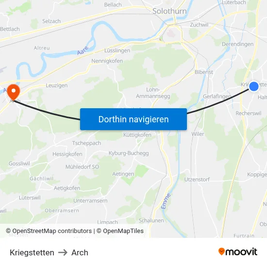 Kriegstetten to Arch map