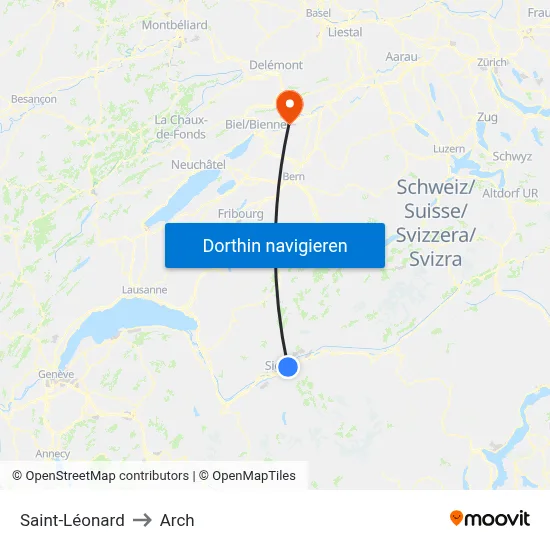 Saint-Léonard to Arch map