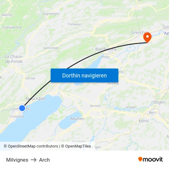 Milvignes to Arch map
