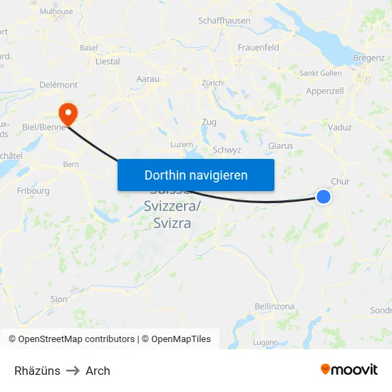 Rhäzüns to Arch map