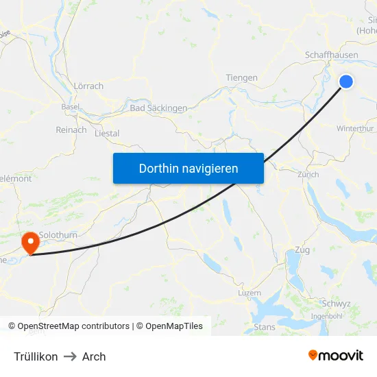 Trüllikon to Arch map