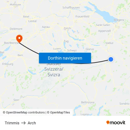 Trimmis to Arch map