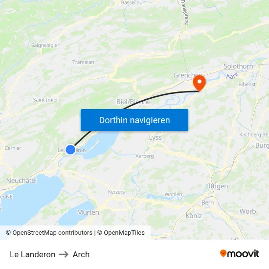 Le Landeron to Arch map
