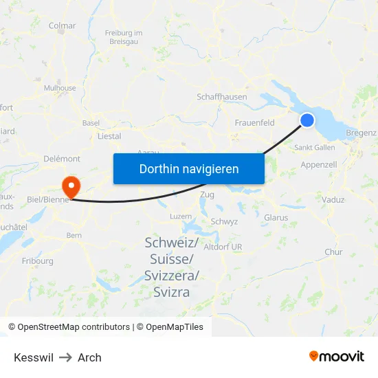 Kesswil to Arch map