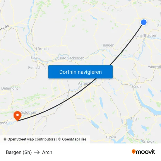 Bargen (Sh) to Arch map