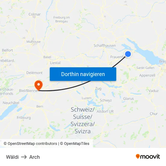 Wäldi to Arch map
