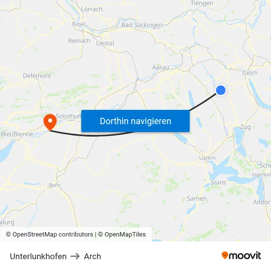 Unterlunkhofen to Arch map
