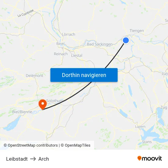Leibstadt to Arch map