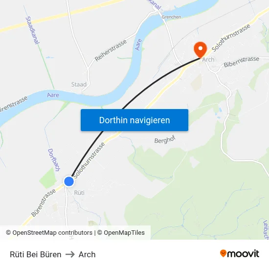 Rüti Bei Büren to Arch map