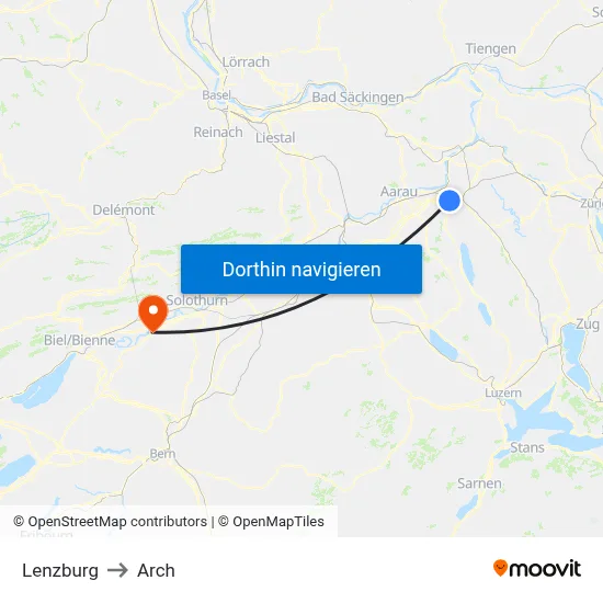 Lenzburg to Arch map