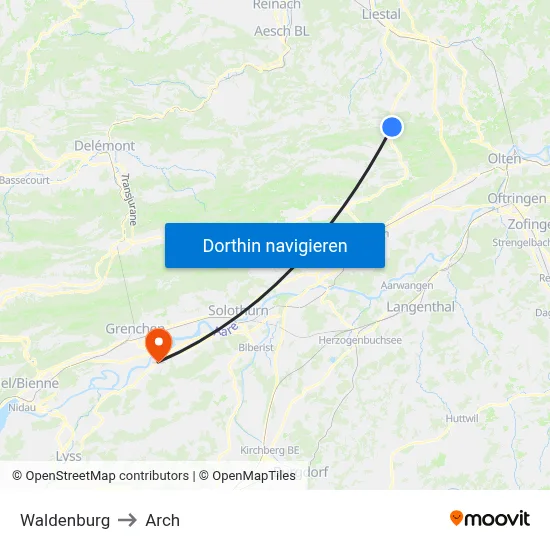 Waldenburg to Arch map