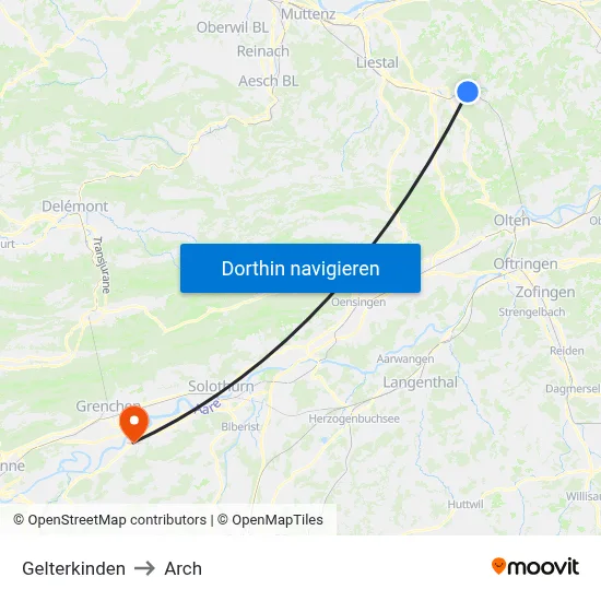 Gelterkinden to Arch map