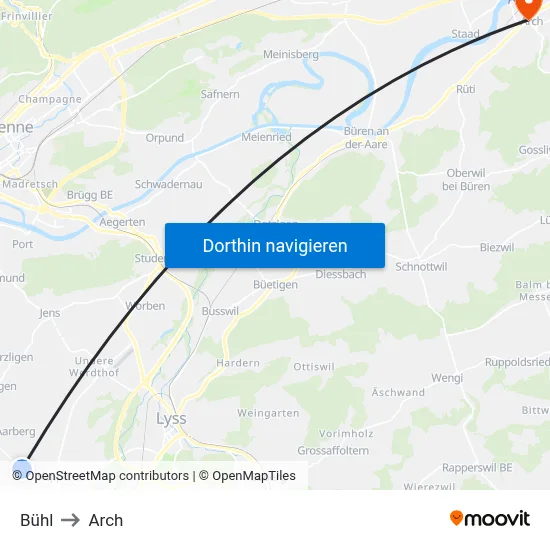 Bühl to Arch map