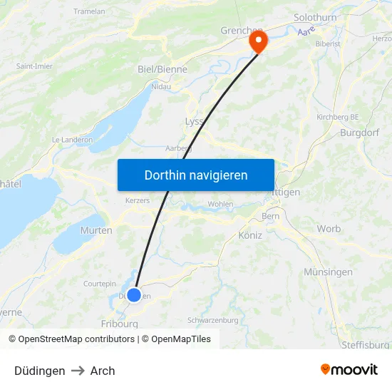 Düdingen to Arch map
