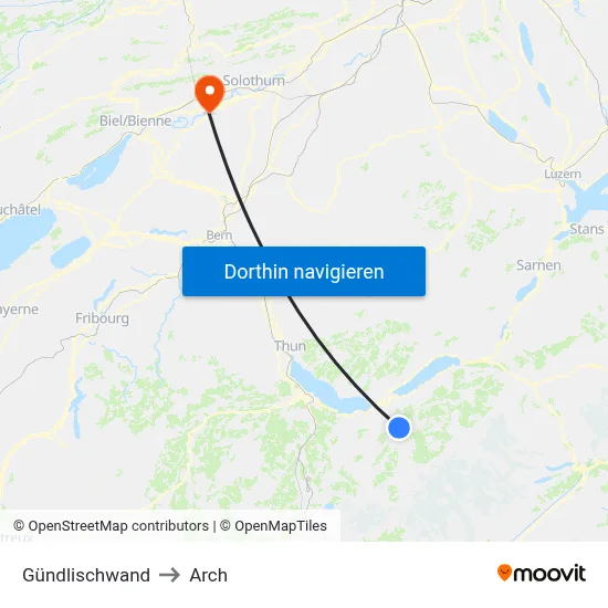Gündlischwand to Arch map