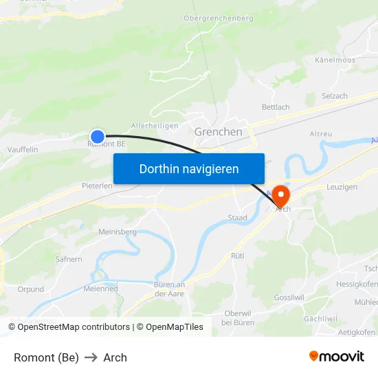 Romont (Be) to Arch map
