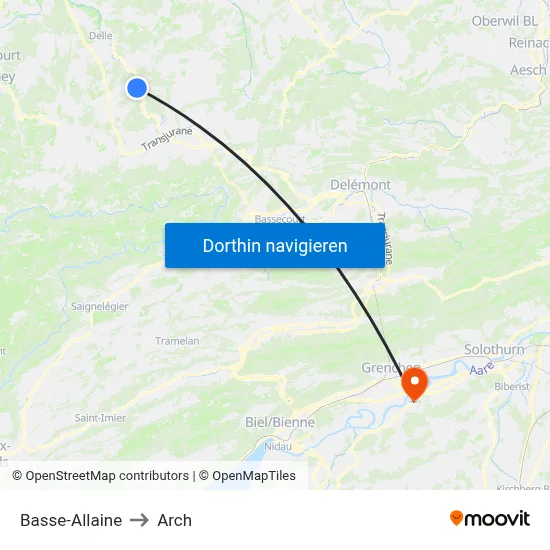Basse-Allaine to Arch map