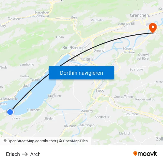 Erlach to Arch map