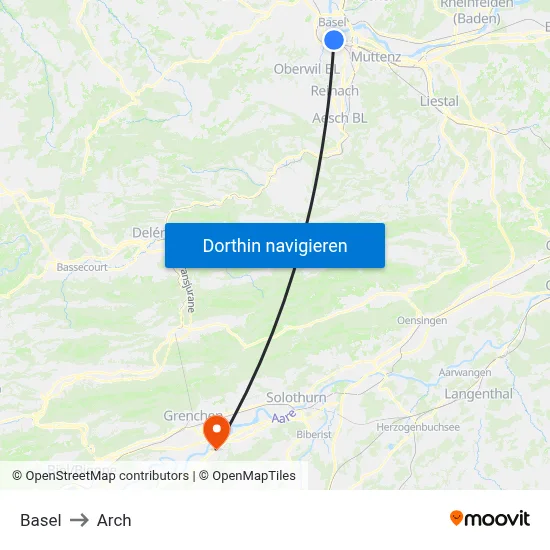 Basel to Arch map