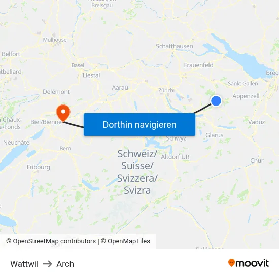 Wattwil to Arch map