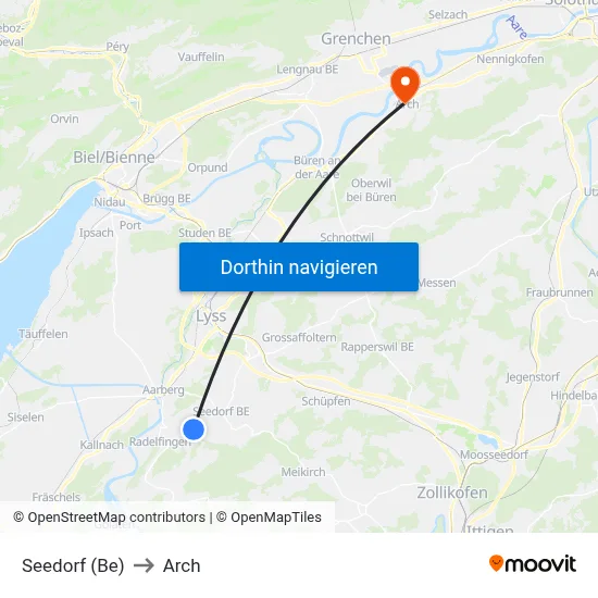 Seedorf (Be) to Arch map