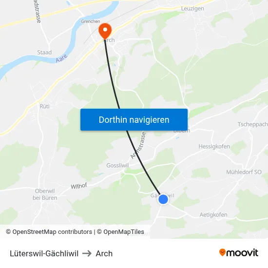 Lüterswil-Gächliwil to Arch map