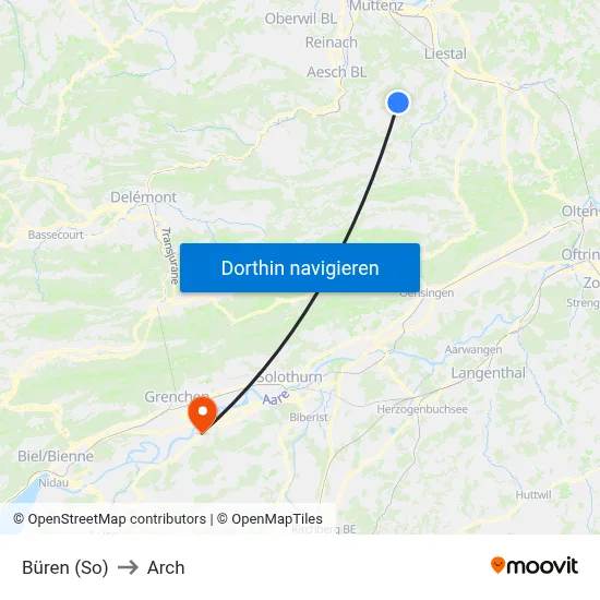 Büren (So) to Arch map