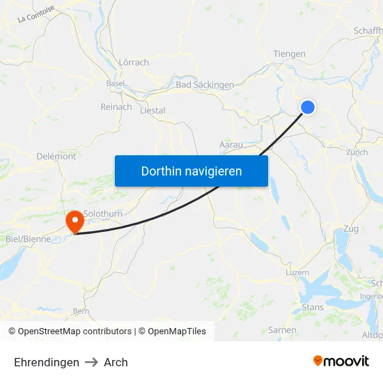 Ehrendingen to Arch map