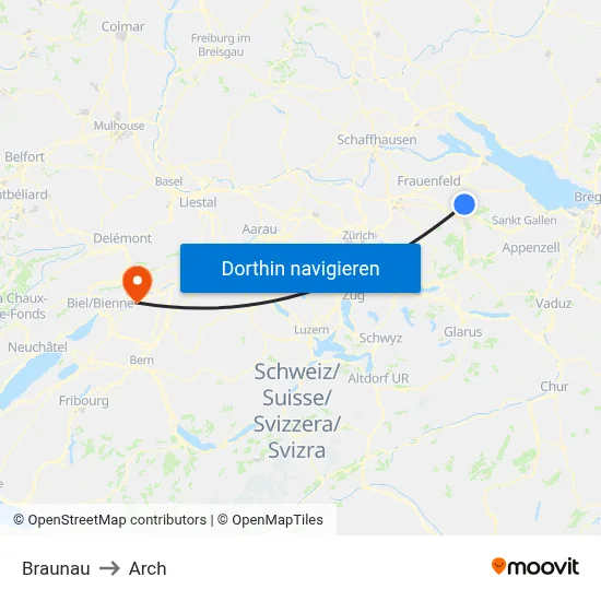 Braunau to Arch map
