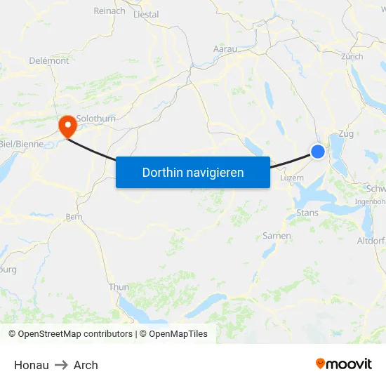 Honau to Arch map