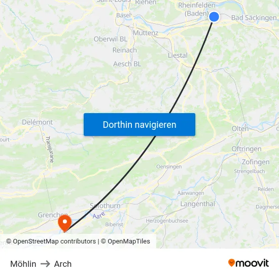 Möhlin to Arch map