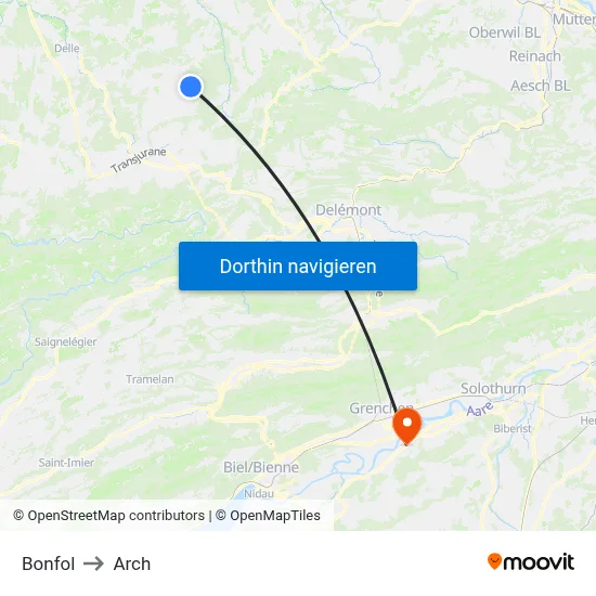 Bonfol to Arch map