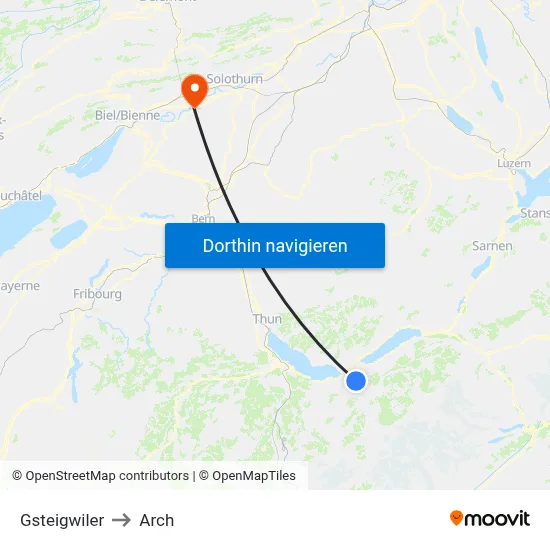 Gsteigwiler to Arch map