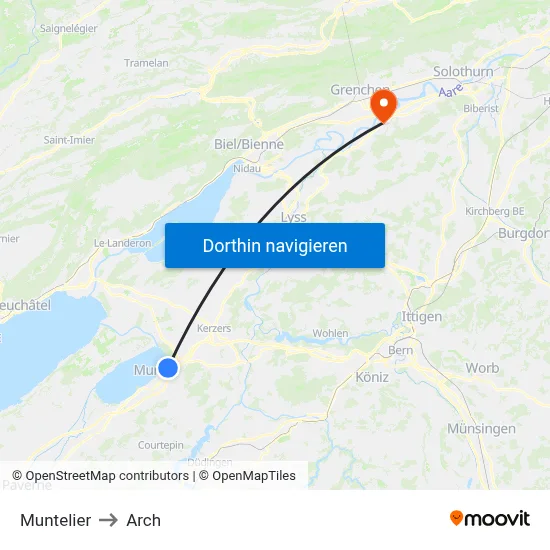 Muntelier to Arch map