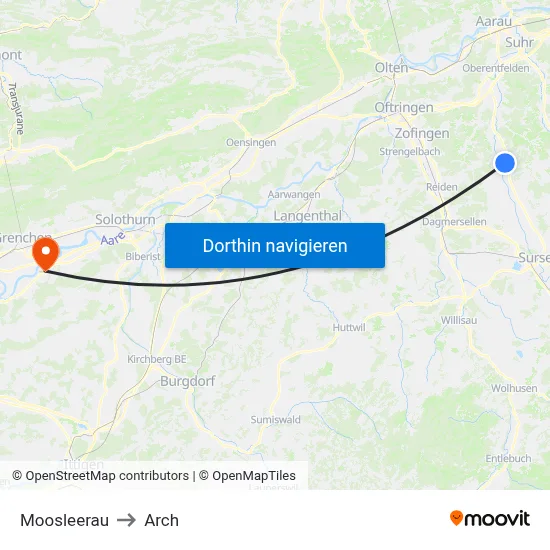 Moosleerau to Arch map