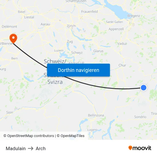 Madulain to Arch map