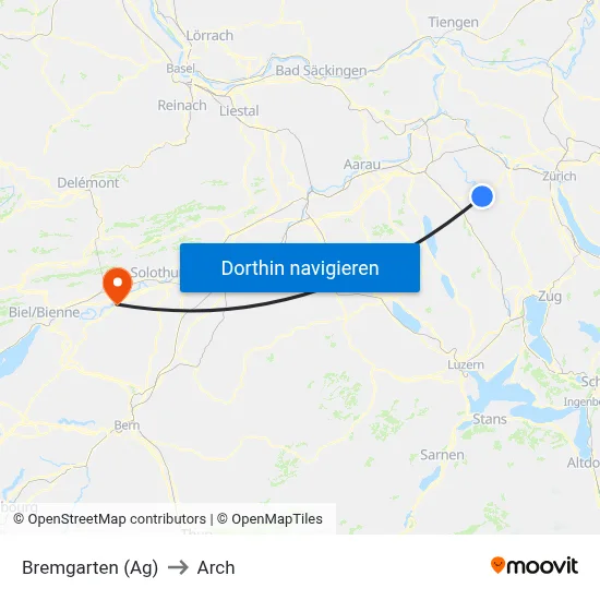 Bremgarten (Ag) to Arch map