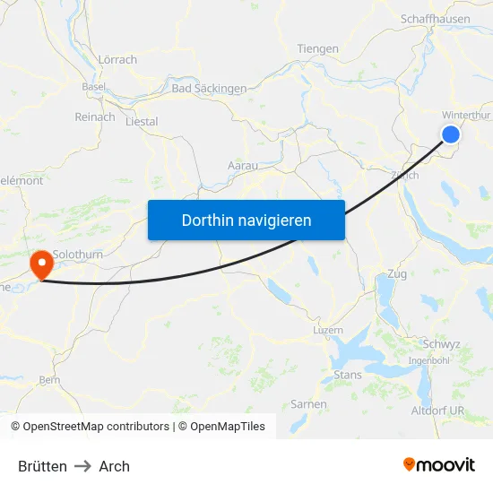 Brütten to Arch map