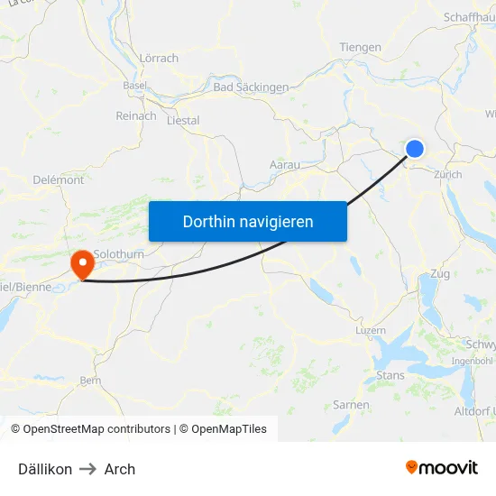 Dällikon to Arch map