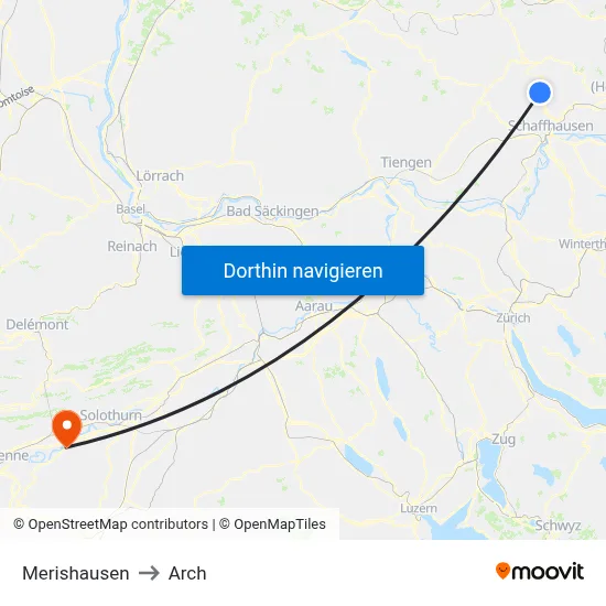 Merishausen to Arch map