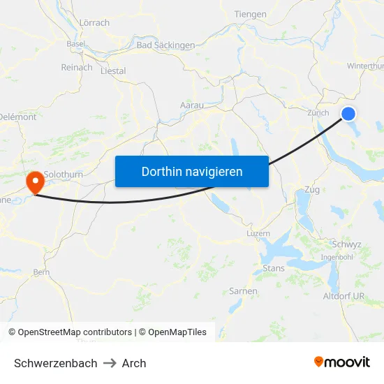 Schwerzenbach to Arch map