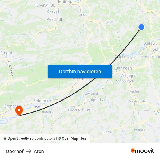 Oberhof to Arch map