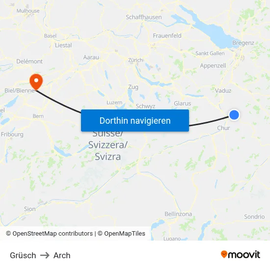 Grüsch to Arch map