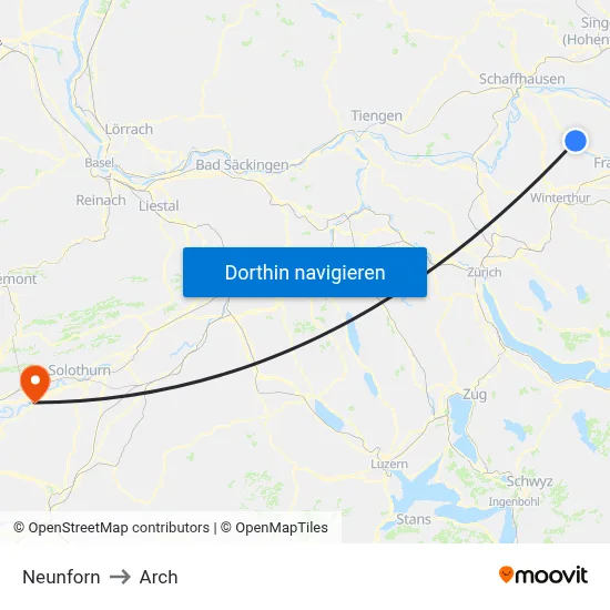 Neunforn to Arch map