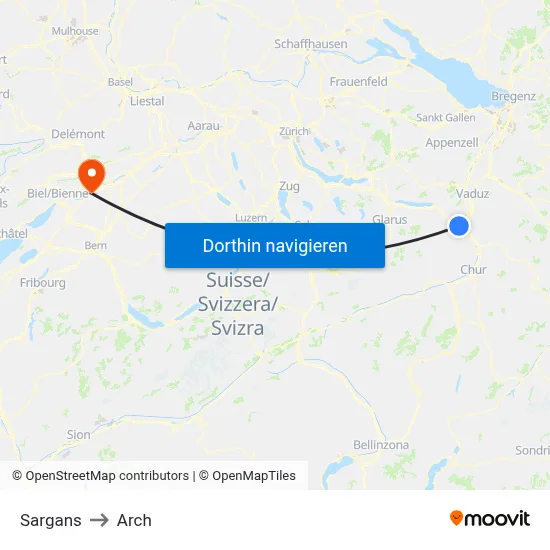 Sargans to Arch map