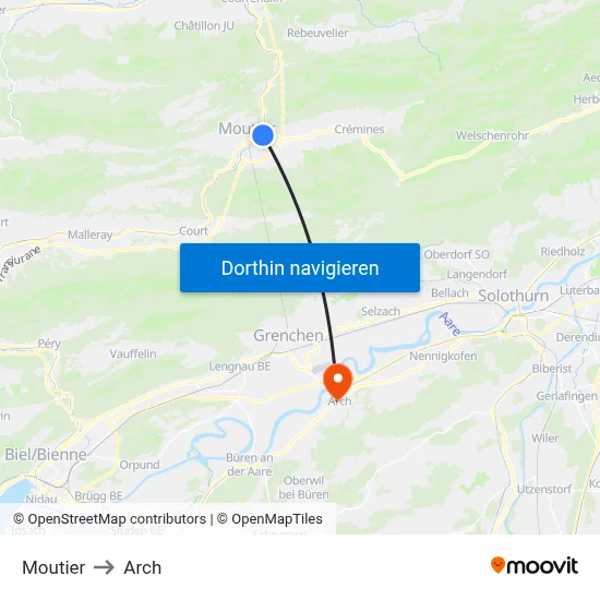 Moutier to Arch map