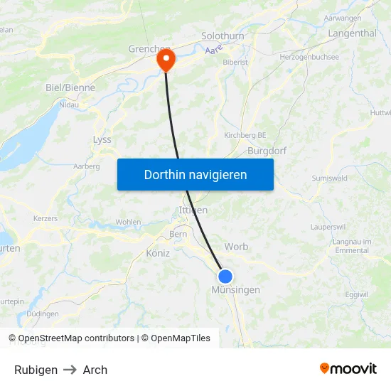 Rubigen to Arch map
