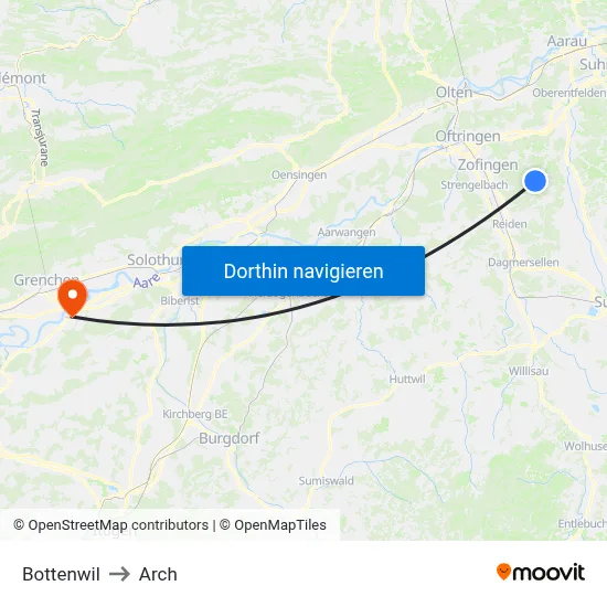 Bottenwil to Arch map