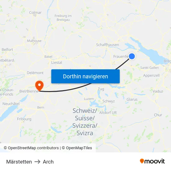 Märstetten to Arch map