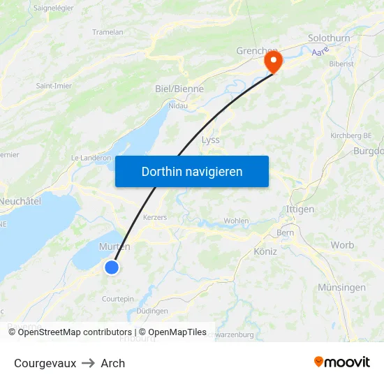 Courgevaux to Arch map